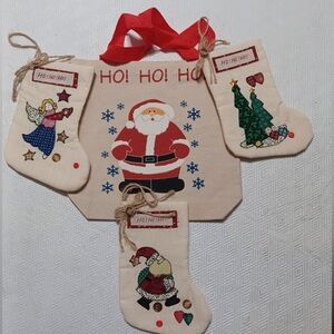 Canvas Christmas Small Gift Bag with 3 small stocking canvas ornaments.
